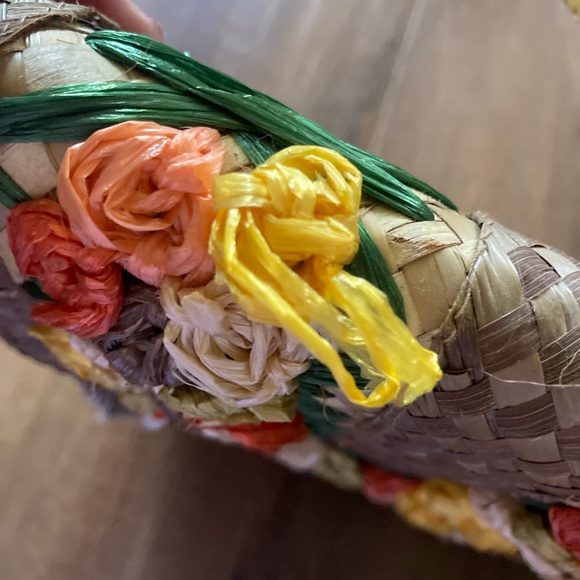 Vintage Woven Wicker Straw Raffia Floral Bag - Picture 3 of 5